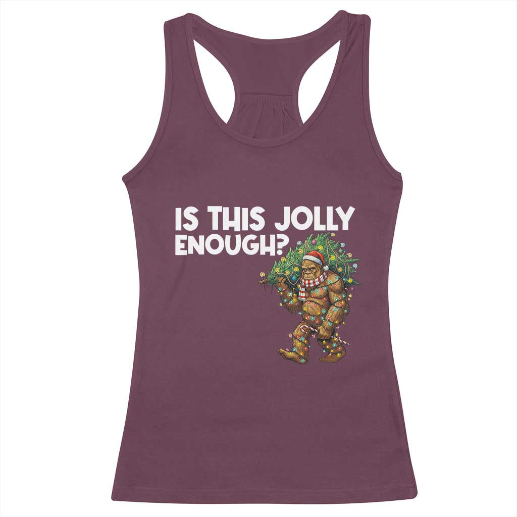 Funny Bigfoot Christmas Racerback Tank Top Is This Jolly Enough - Wonder Print Shop