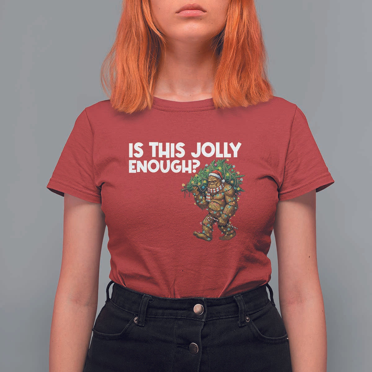 Funny Bigfoot Christmas T Shirt For Women Is This Jolly Enough - Wonder Print Shop