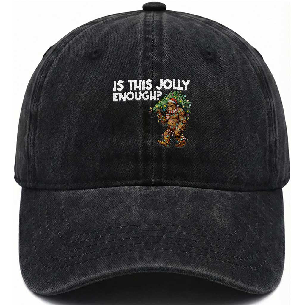 Funny Bigfoot Christmas Washed Cotton Baseball Cap Is This Jolly Enough