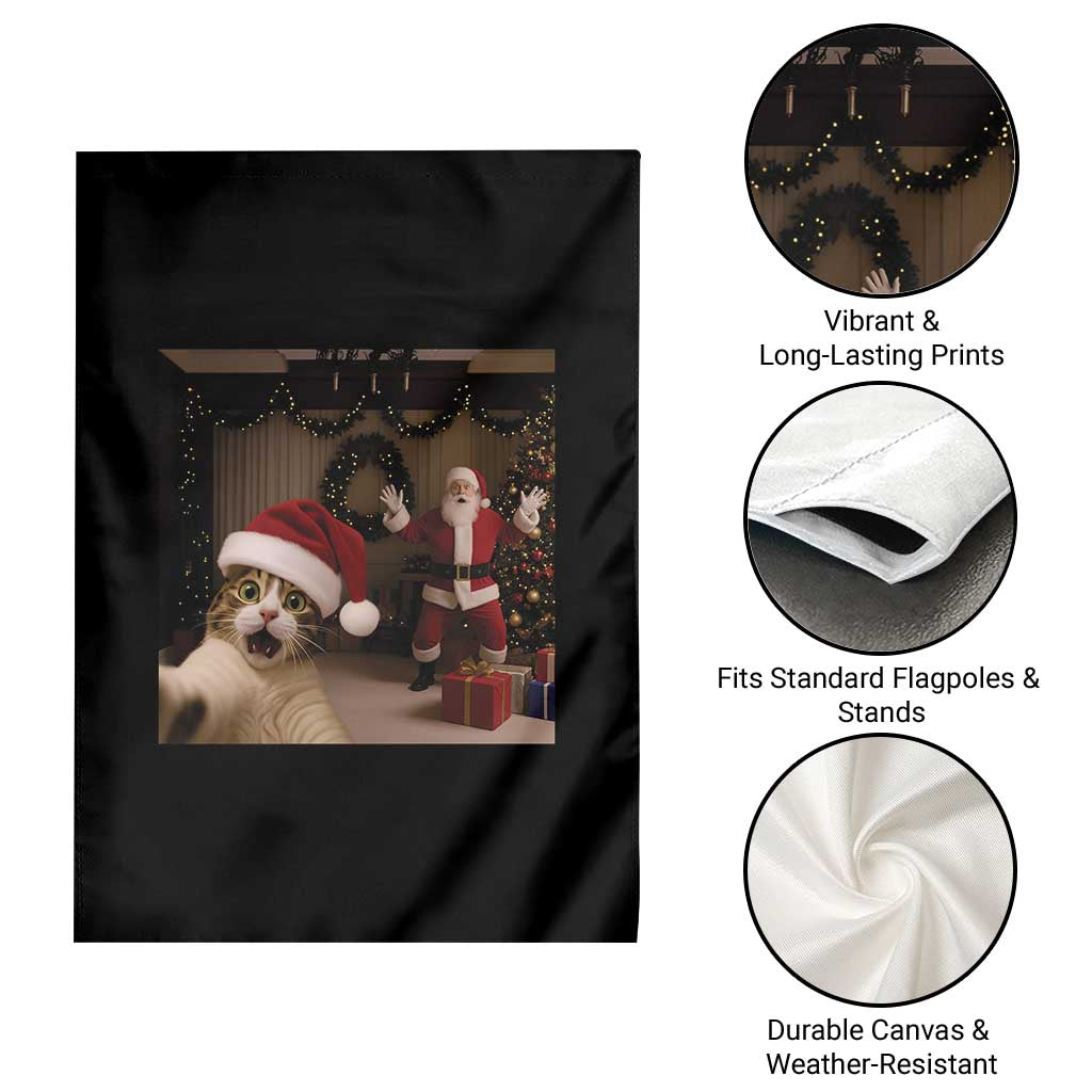 Funny Cat With Santa Selfie Christmas Garden Flag - Wonder Print Shop