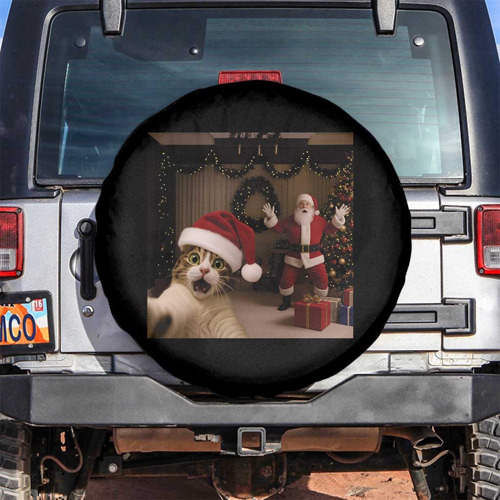 Funny Cat With Santa Selfie Christmas Spare Tire Cover - Wonder Print Shop