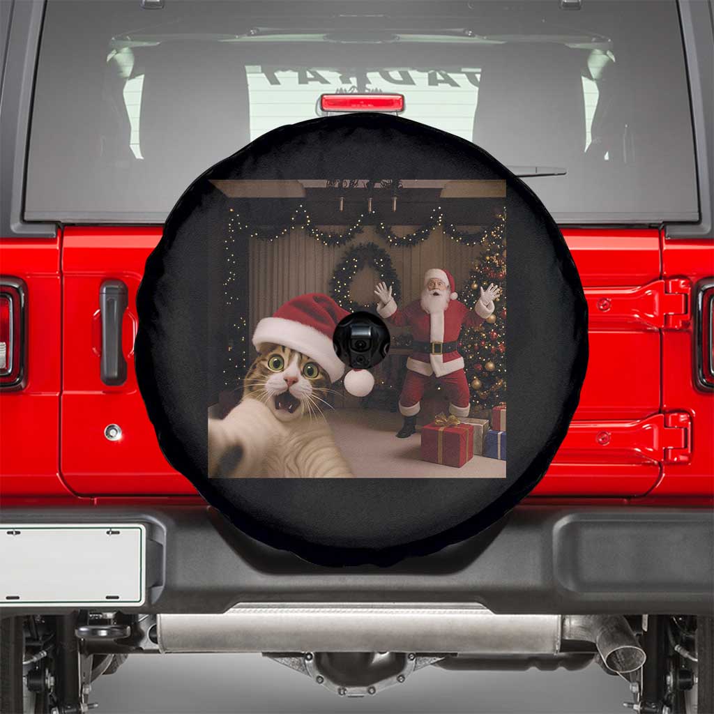 Funny Cat With Santa Selfie Christmas Spare Tire Cover - Wonder Print Shop