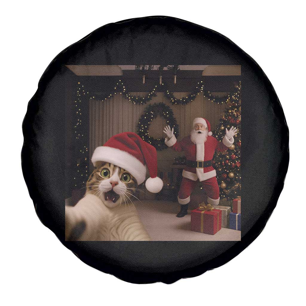 Funny Cat With Santa Selfie Christmas Spare Tire Cover - Wonder Print Shop