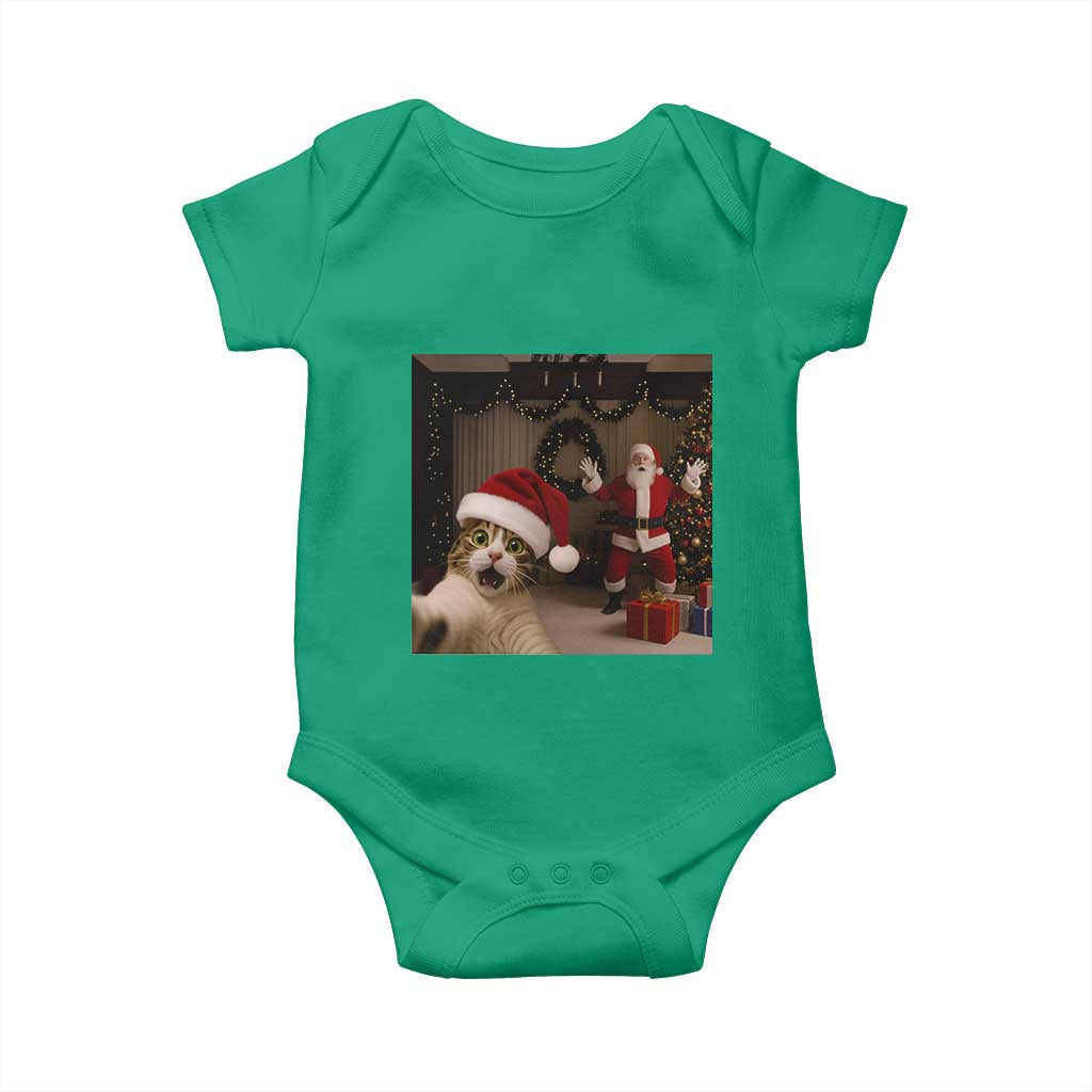 Funny Cat With Santa Selfie Christmas Baby Onesie - Wonder Print Shop