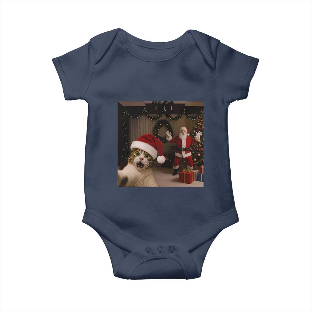 Funny Cat With Santa Selfie Christmas Baby Onesie - Wonder Print Shop