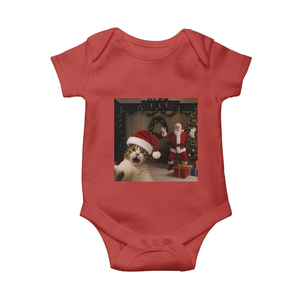Funny Cat With Santa Selfie Christmas Baby Onesie - Wonder Print Shop