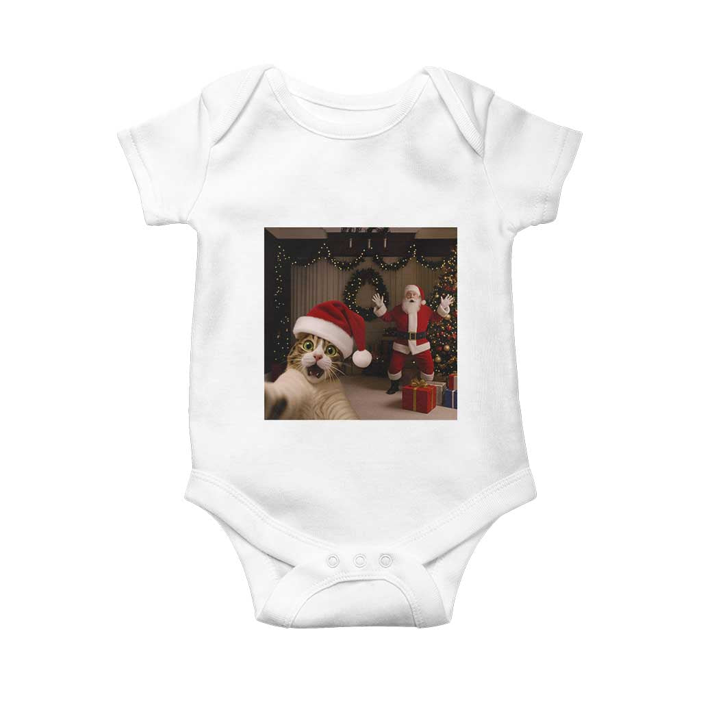 Funny Cat With Santa Selfie Christmas Baby Onesie - Wonder Print Shop