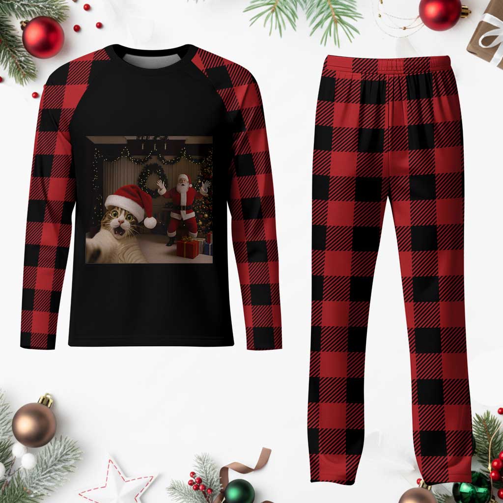 Funny Cat With Santa Selfie Christmas Plaid Pajama Set - Wonder Print Shop