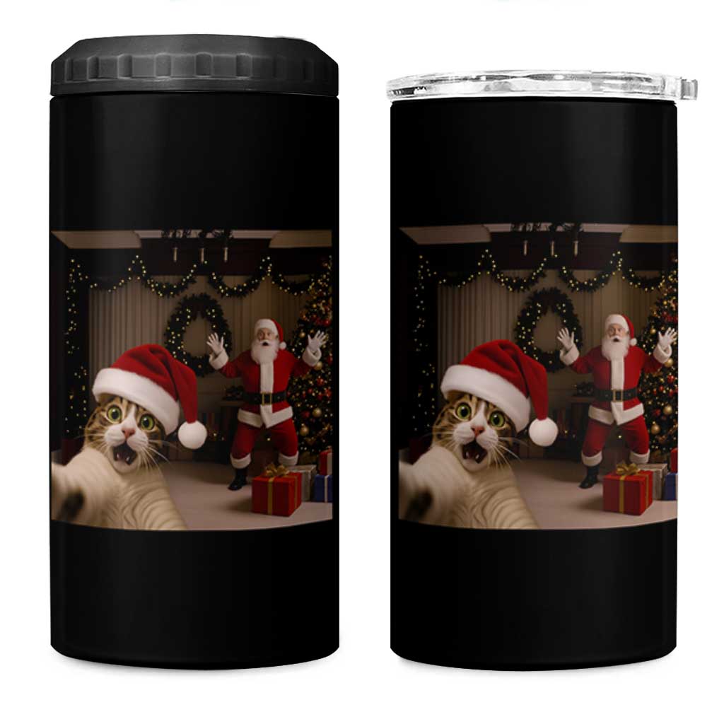 Funny Cat With Santa Selfie Christmas 4 in 1 Can Cooler Tumbler - Wonder Print Shop