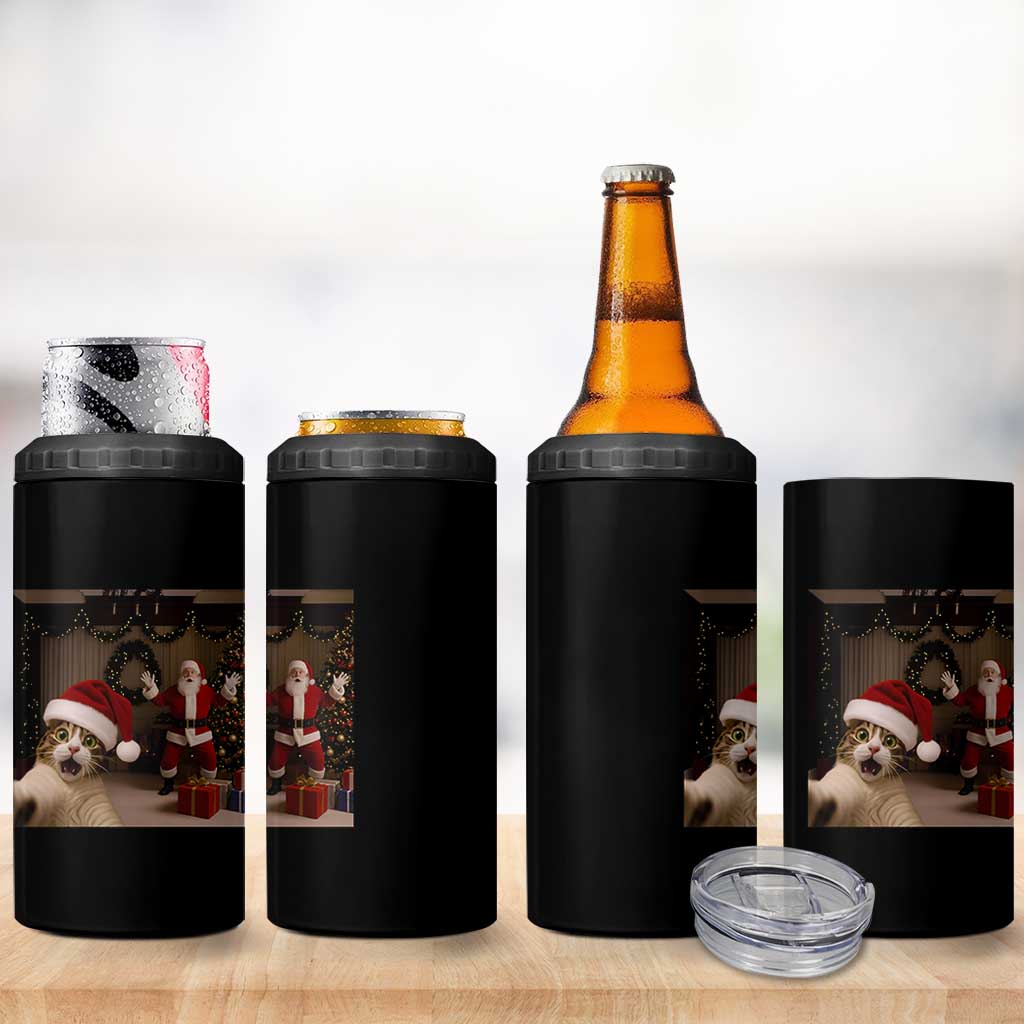 Funny Cat With Santa Selfie Christmas 4 in 1 Can Cooler Tumbler - Wonder Print Shop