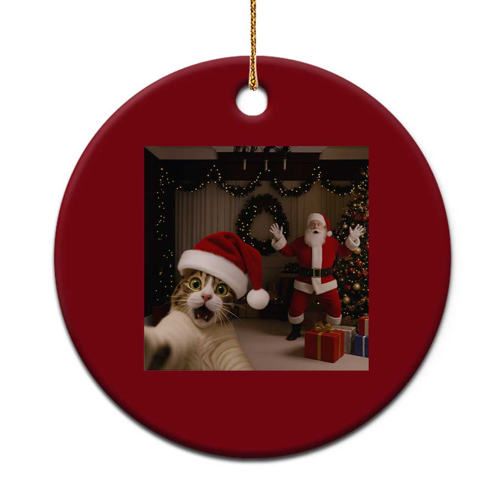Funny Cat With Santa Selfie Christmas Ceramic Ornament - Wonder Print Shop