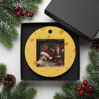 Funny Cat With Santa Selfie Christmas Ceramic Ornament - Wonder Print Shop