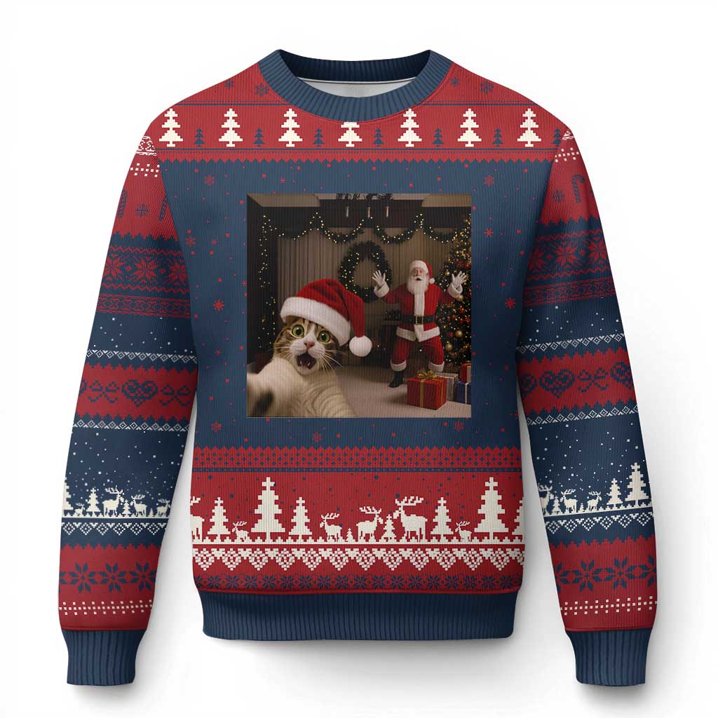 Funny Cat With Santa Selfie Xmas Ugly Christmas Sweater - Wonder Print Shop