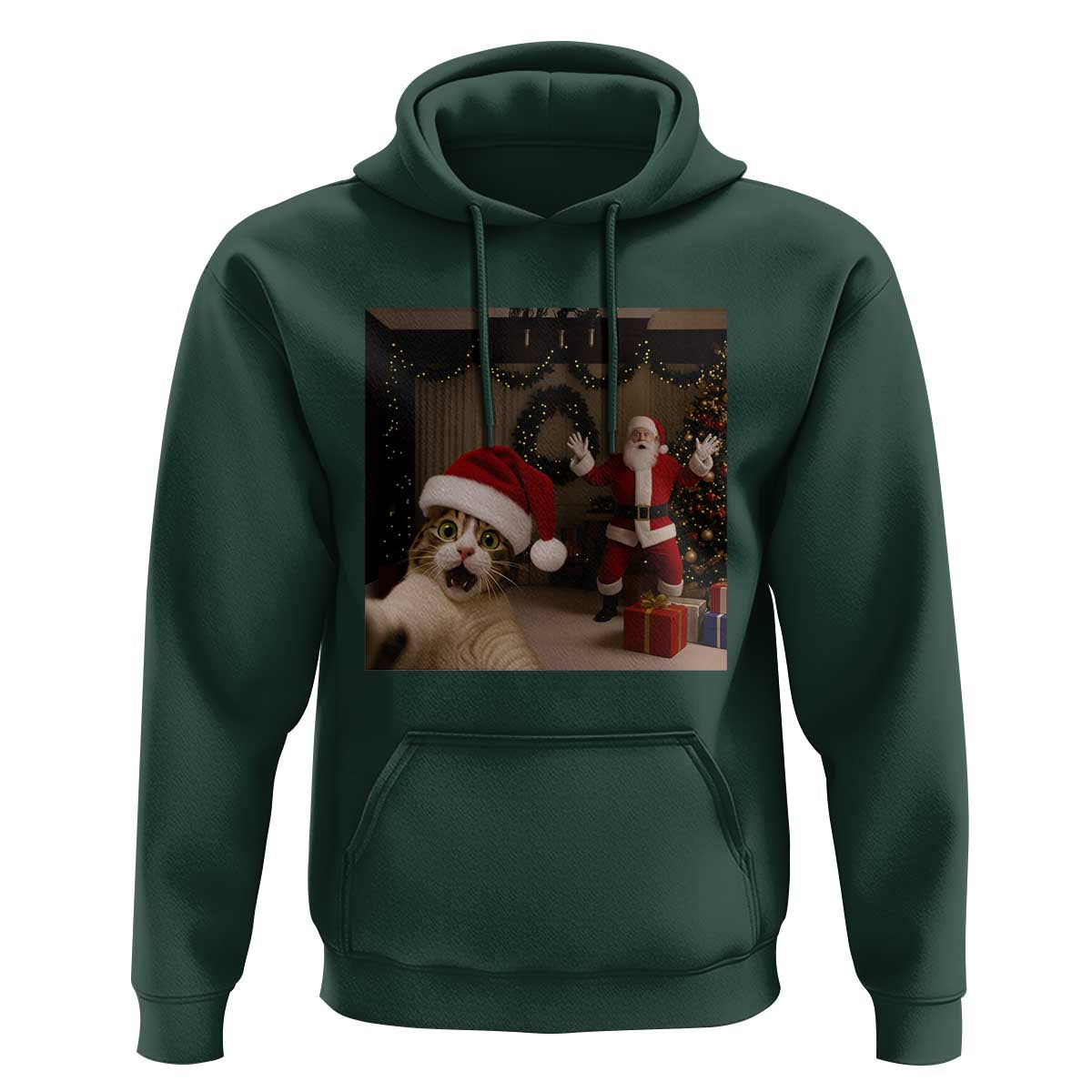 Funny Cat With Santa Selfie Christmas Hoodie - Wonder Print Shop