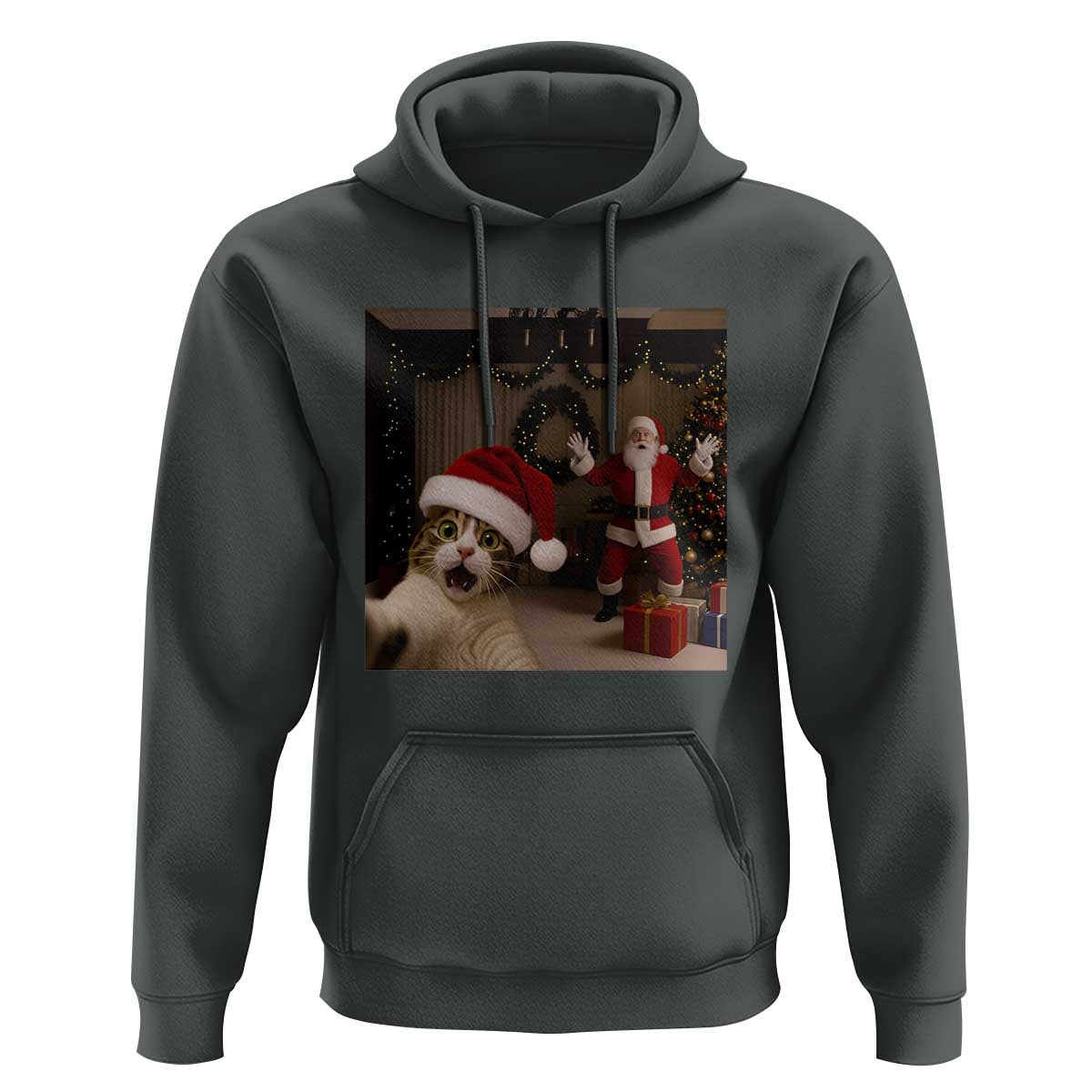 Funny Cat With Santa Selfie Christmas Hoodie - Wonder Print Shop