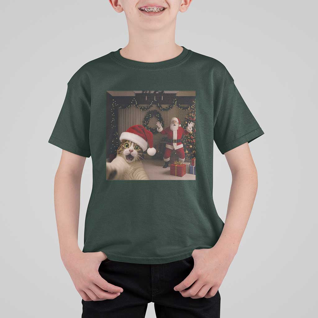 Funny Cat With Santa Selfie Christmas T Shirt For Kid - Wonder Print Shop
