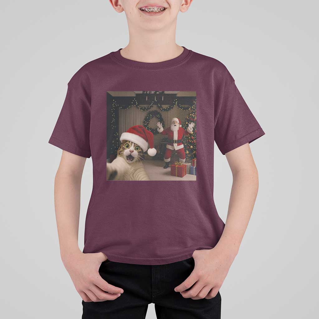 Funny Cat With Santa Selfie Christmas T Shirt For Kid - Wonder Print Shop