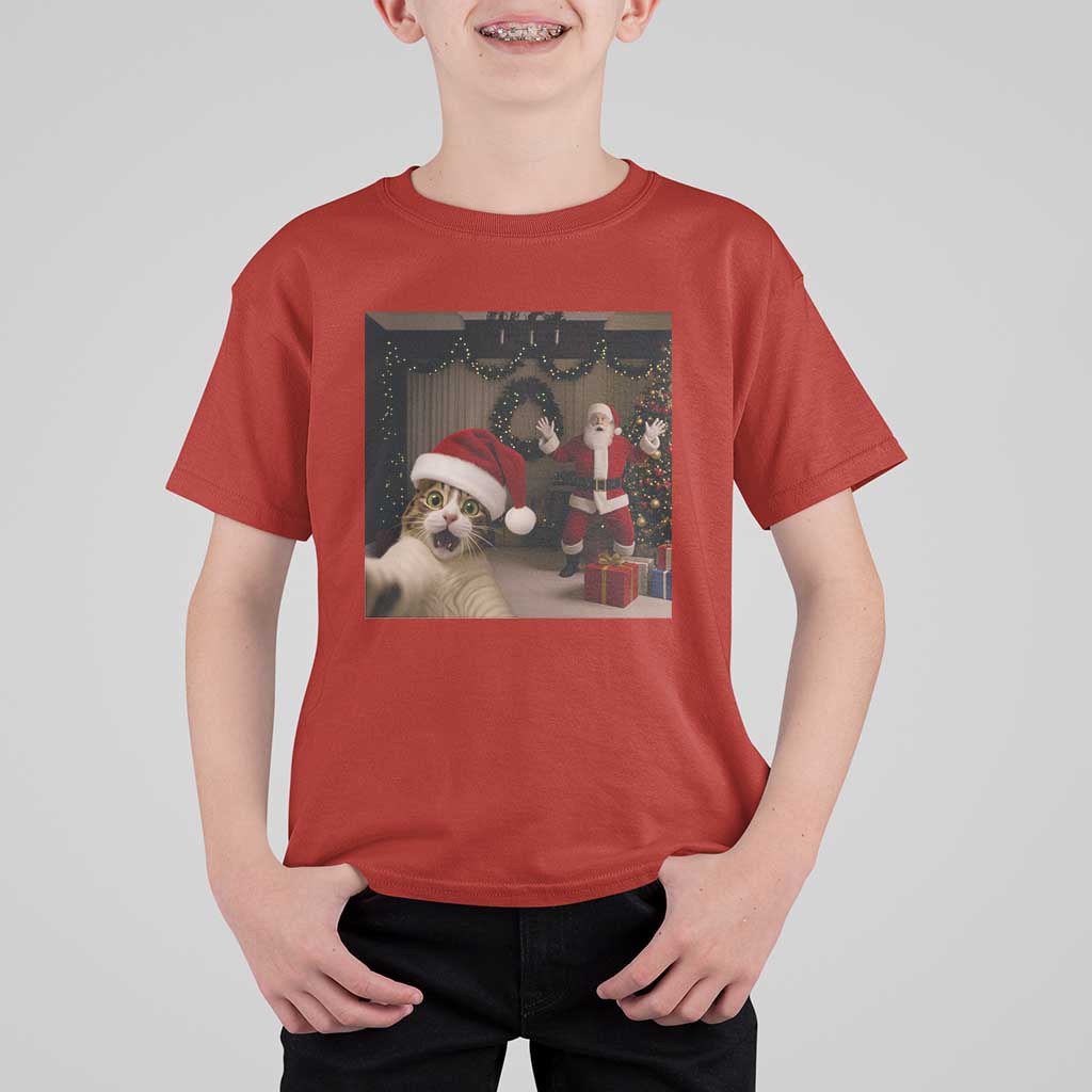 Funny Cat With Santa Selfie Christmas T Shirt For Kid - Wonder Print Shop