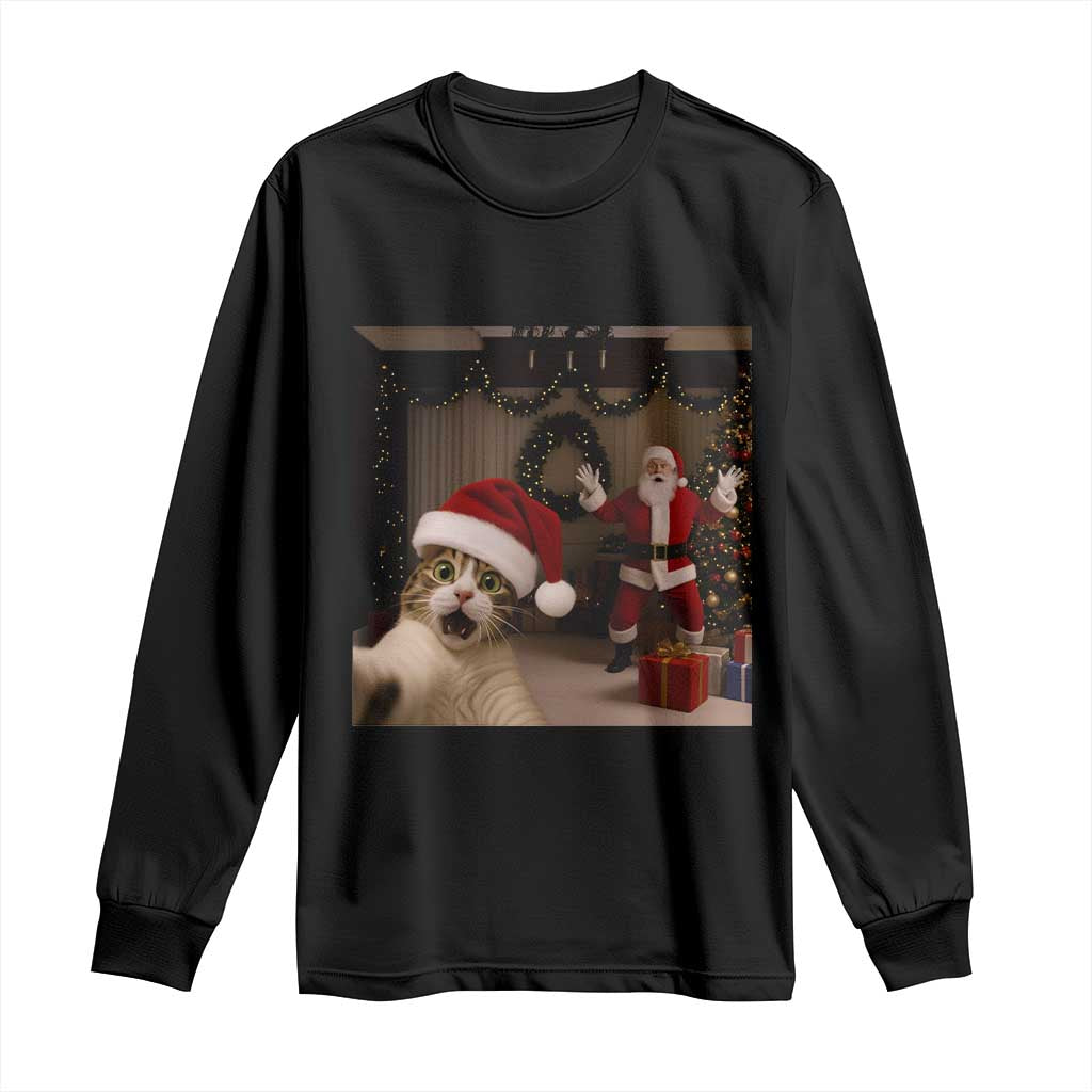 Funny Cat With Santa Selfie Christmas Long Sleeve Shirt - Wonder Print Shop