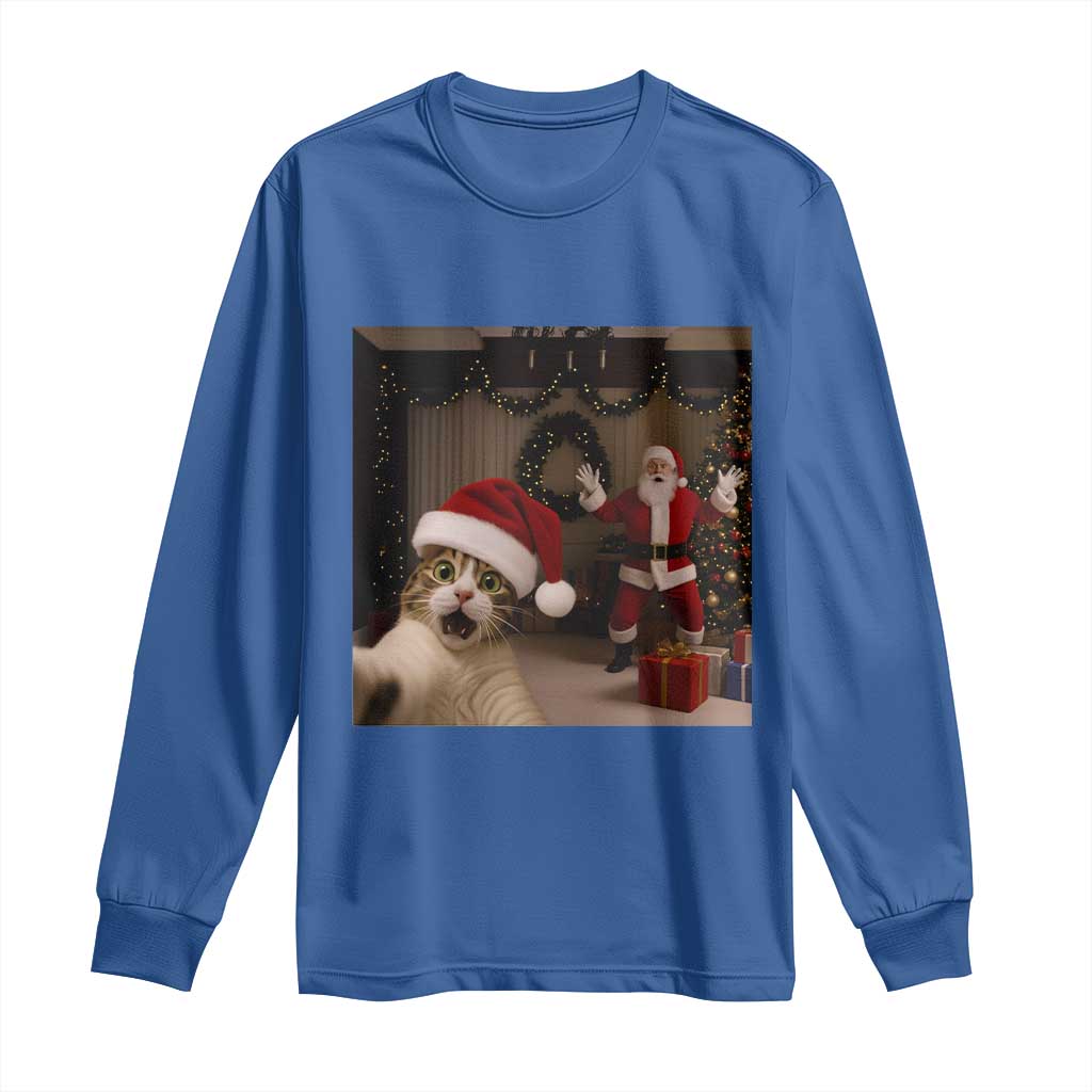 Funny Cat With Santa Selfie Christmas Long Sleeve Shirt - Wonder Print Shop