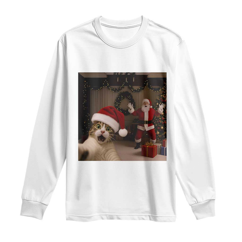 Funny Cat With Santa Selfie Christmas Long Sleeve Shirt - Wonder Print Shop