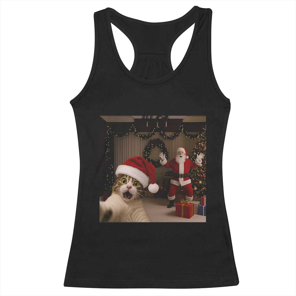 Funny Cat With Santa Selfie Christmas Racerback Tank Top - Wonder Print Shop