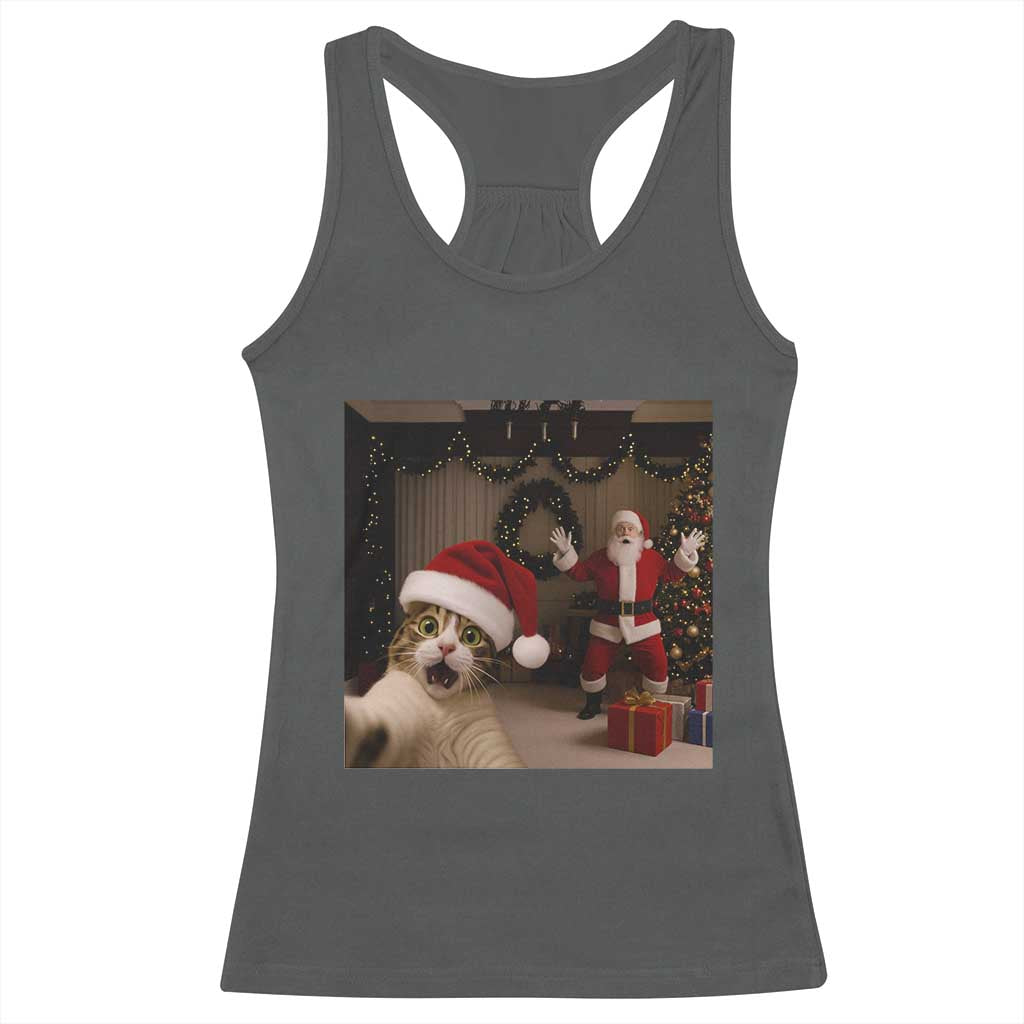 Funny Cat With Santa Selfie Christmas Racerback Tank Top - Wonder Print Shop