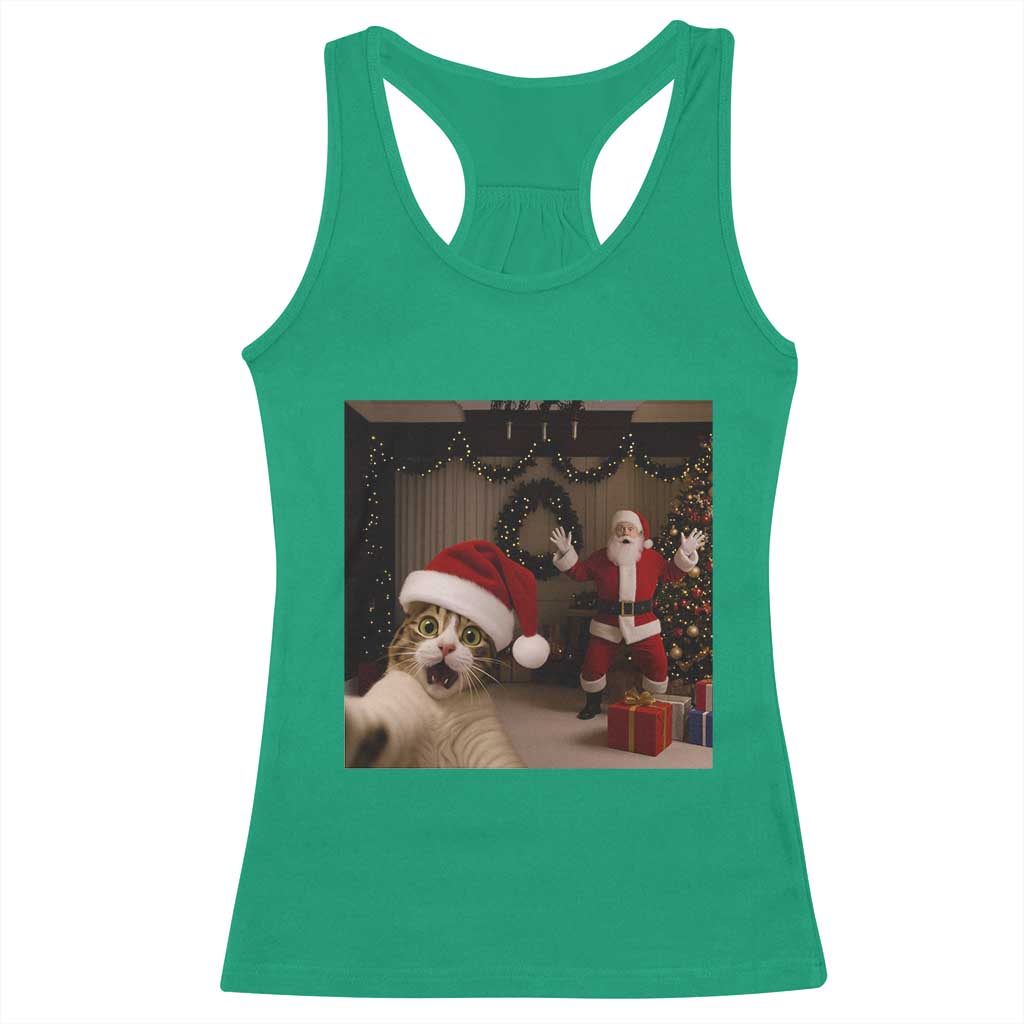 Funny Cat With Santa Selfie Christmas Racerback Tank Top - Wonder Print Shop