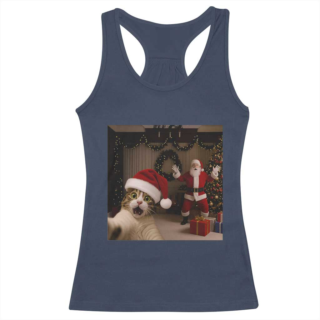 Funny Cat With Santa Selfie Christmas Racerback Tank Top - Wonder Print Shop