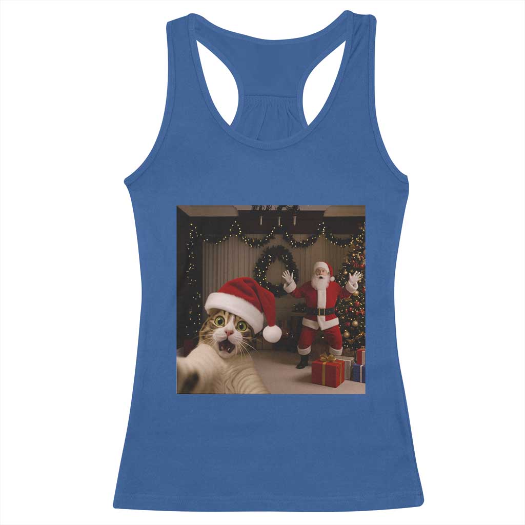 Funny Cat With Santa Selfie Christmas Racerback Tank Top - Wonder Print Shop