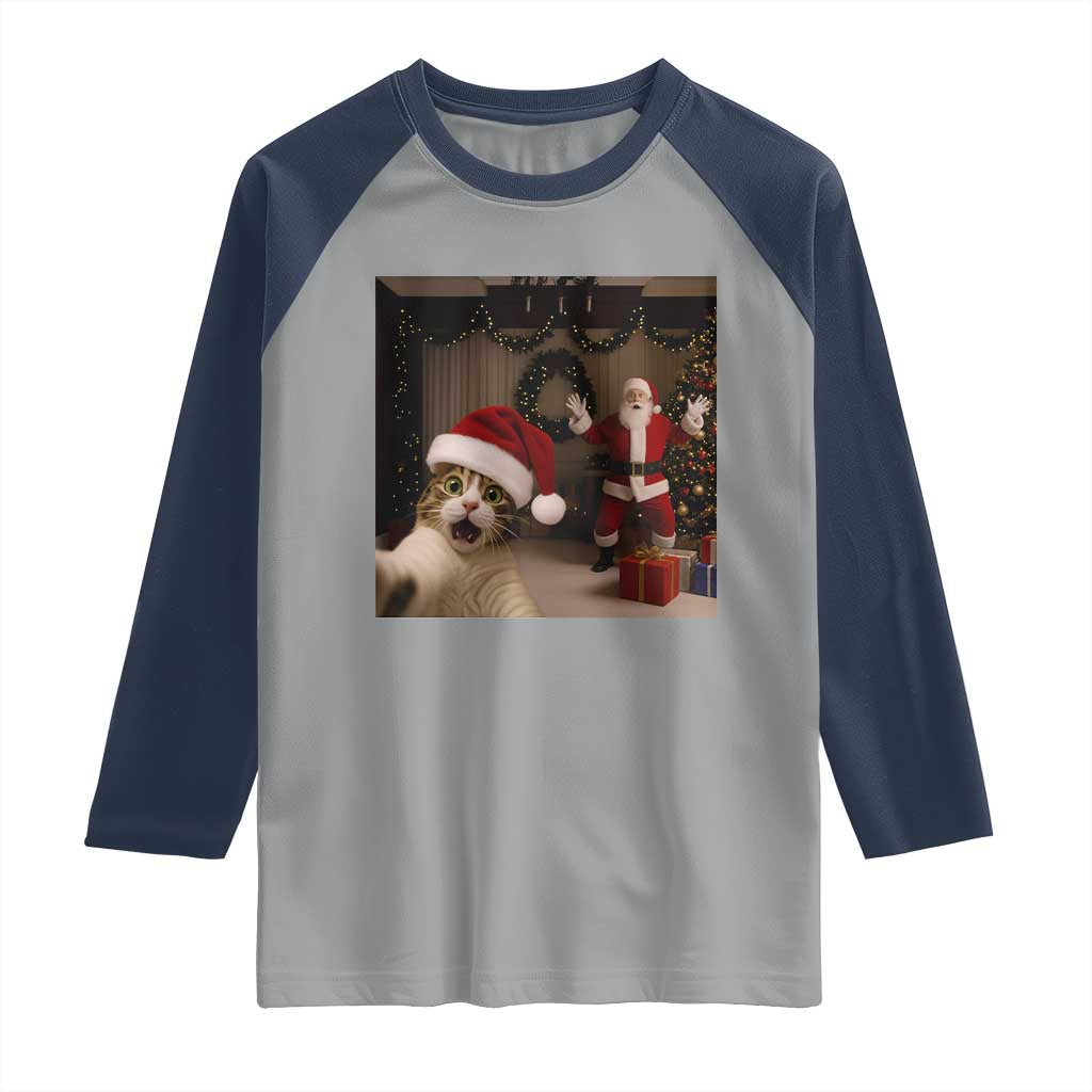 Funny Cat With Santa Selfie Christmas Raglan Shirt - Wonder Print Shop