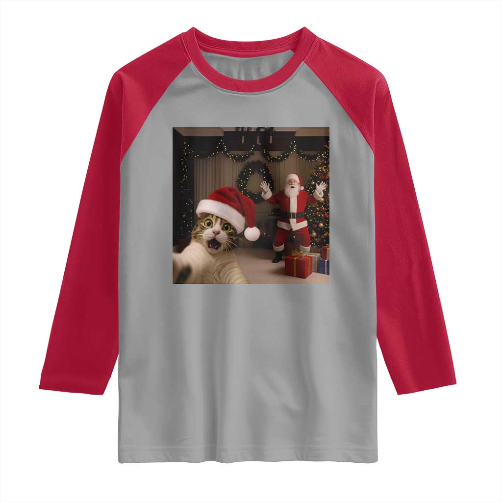 Funny Cat With Santa Selfie Christmas Raglan Shirt - Wonder Print Shop