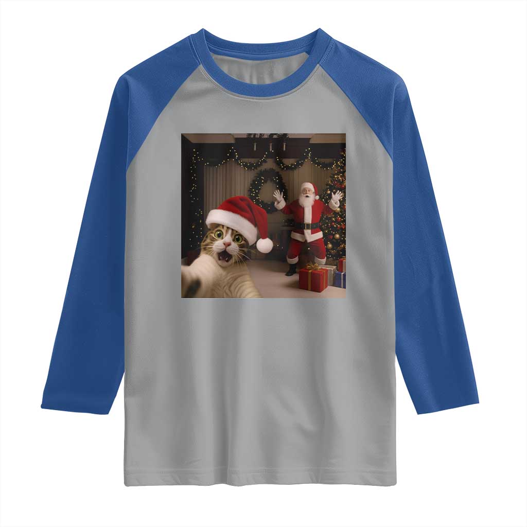Funny Cat With Santa Selfie Christmas Raglan Shirt - Wonder Print Shop