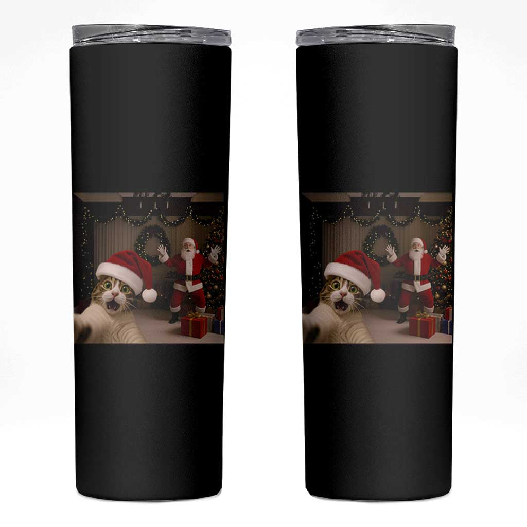 Funny Cat With Santa Selfie Christmas Skinny Tumbler - Wonder Print Shop