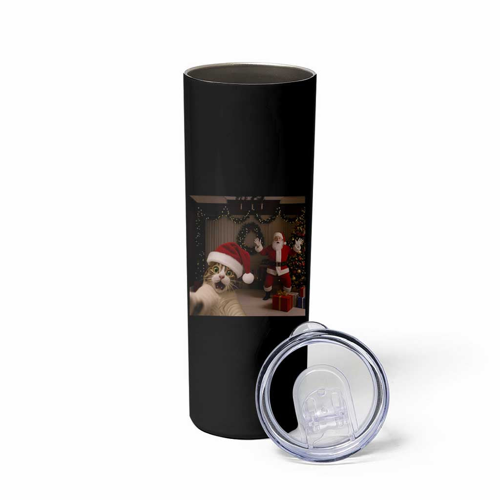 Funny Cat With Santa Selfie Christmas Skinny Tumbler - Wonder Print Shop