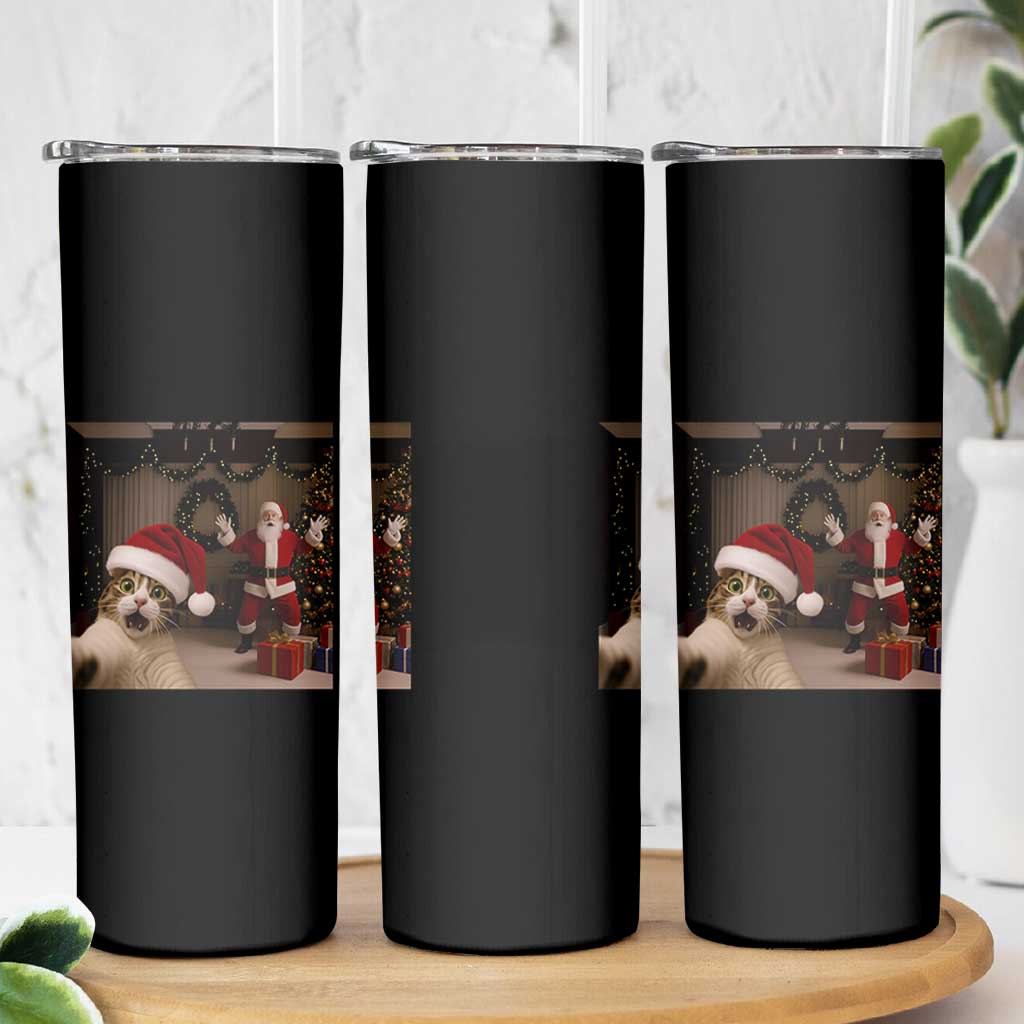 Funny Cat With Santa Selfie Christmas Skinny Tumbler - Wonder Print Shop