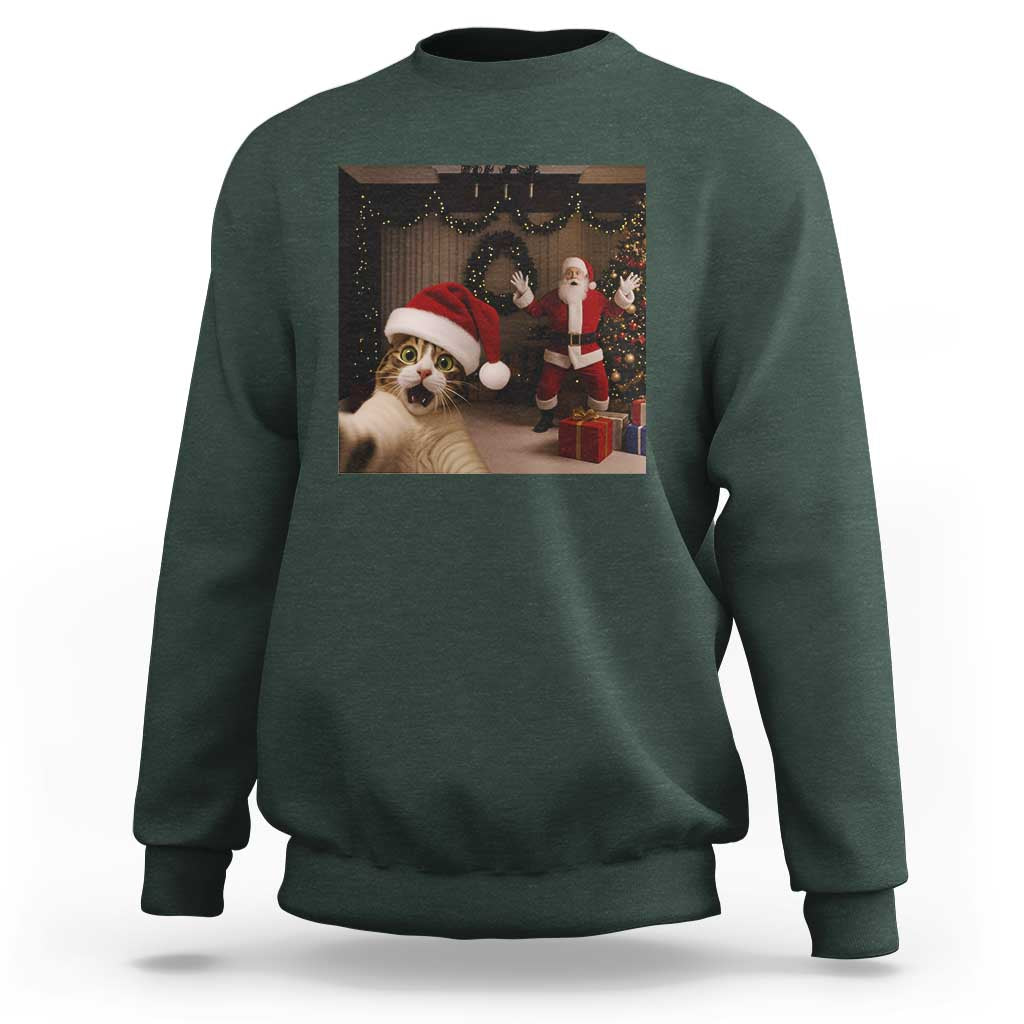Funny Cat With Santa Selfie Christmas Sweatshirt - Wonder Print Shop