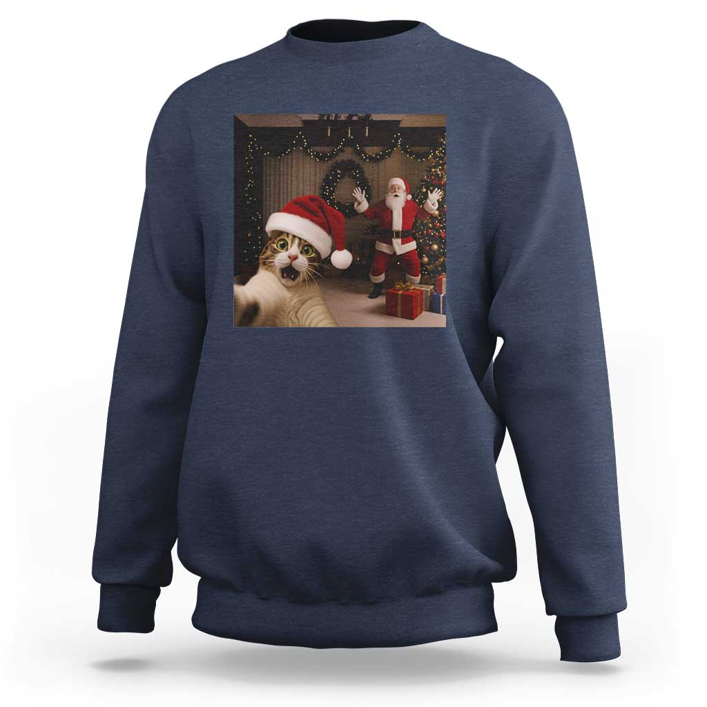 Funny Cat With Santa Selfie Christmas Sweatshirt - Wonder Print Shop