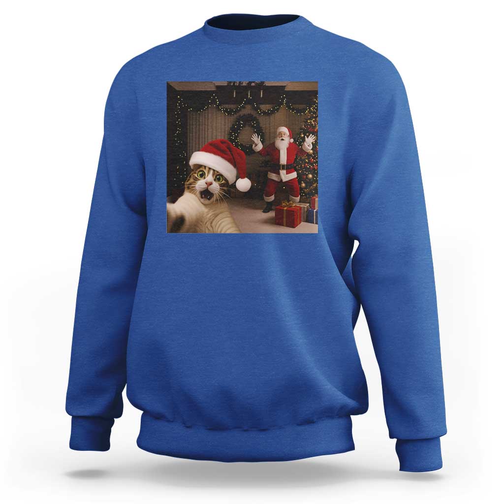 Funny Cat With Santa Selfie Christmas Sweatshirt - Wonder Print Shop
