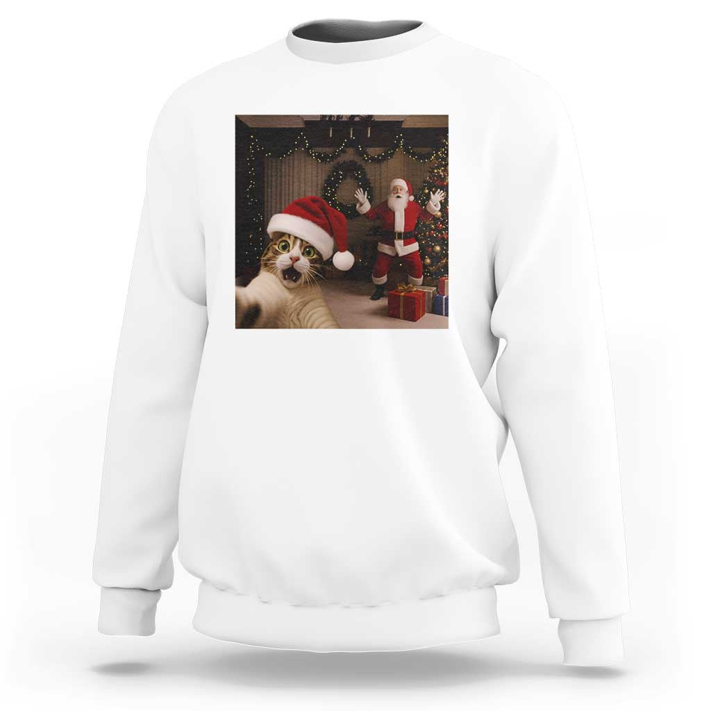 Funny Cat With Santa Selfie Christmas Sweatshirt - Wonder Print Shop