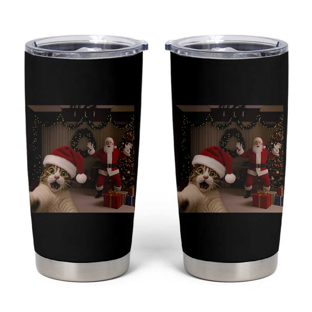 Funny Cat With Santa Selfie Christmas Tumbler Cup - Wonder Print Shop