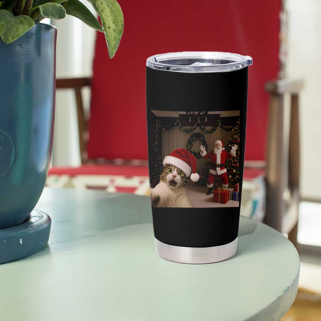 Funny Cat With Santa Selfie Christmas Tumbler Cup - Wonder Print Shop