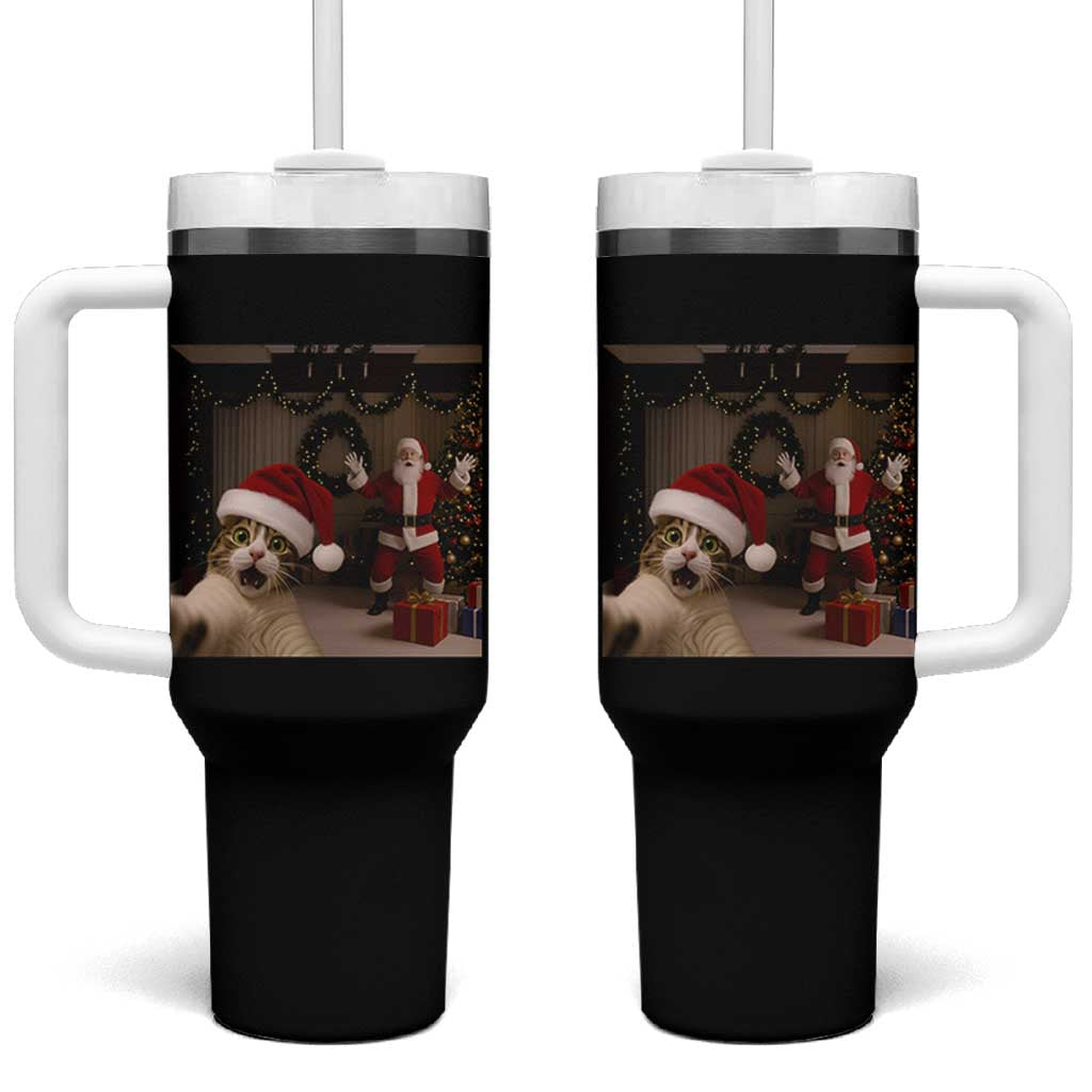 Funny Cat With Santa Selfie Christmas Tumbler With Handle - Wonder Print Shop