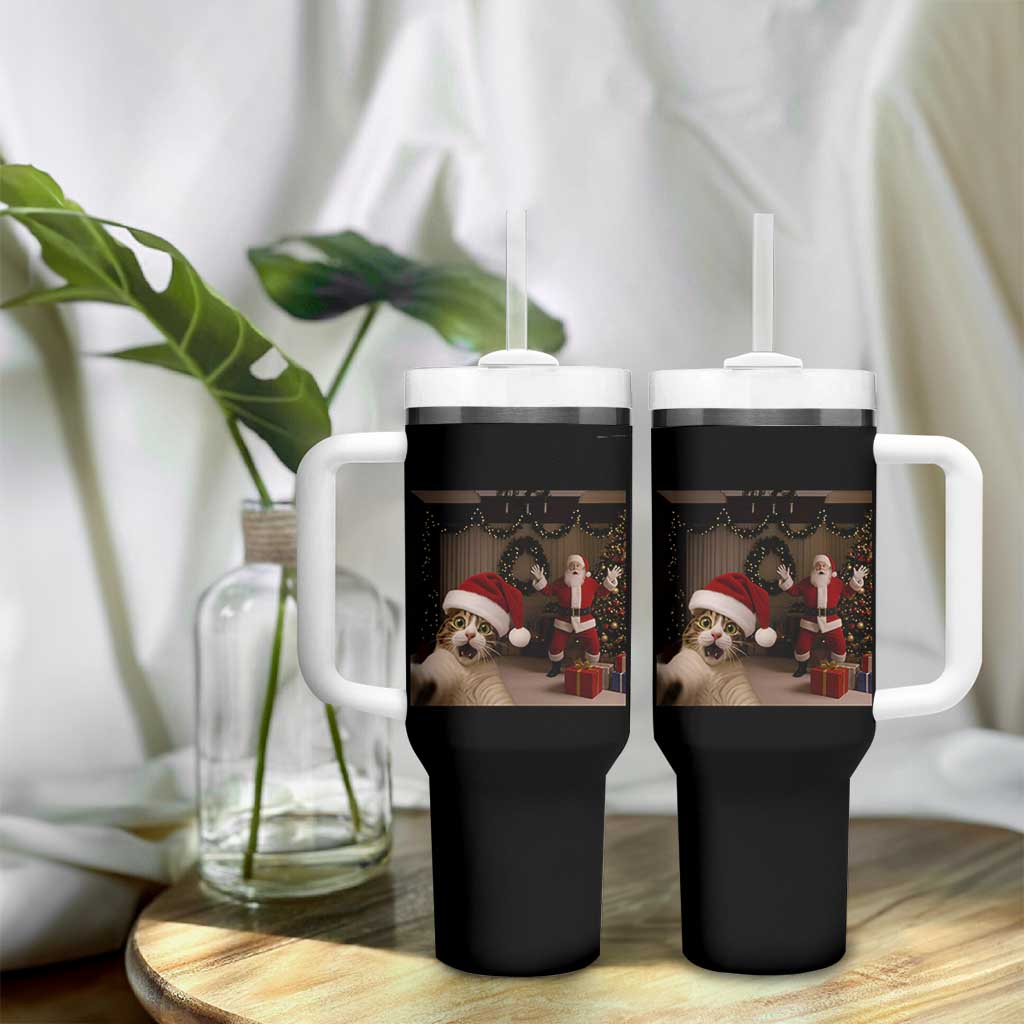 Funny Cat With Santa Selfie Christmas Tumbler With Handle - Wonder Print Shop