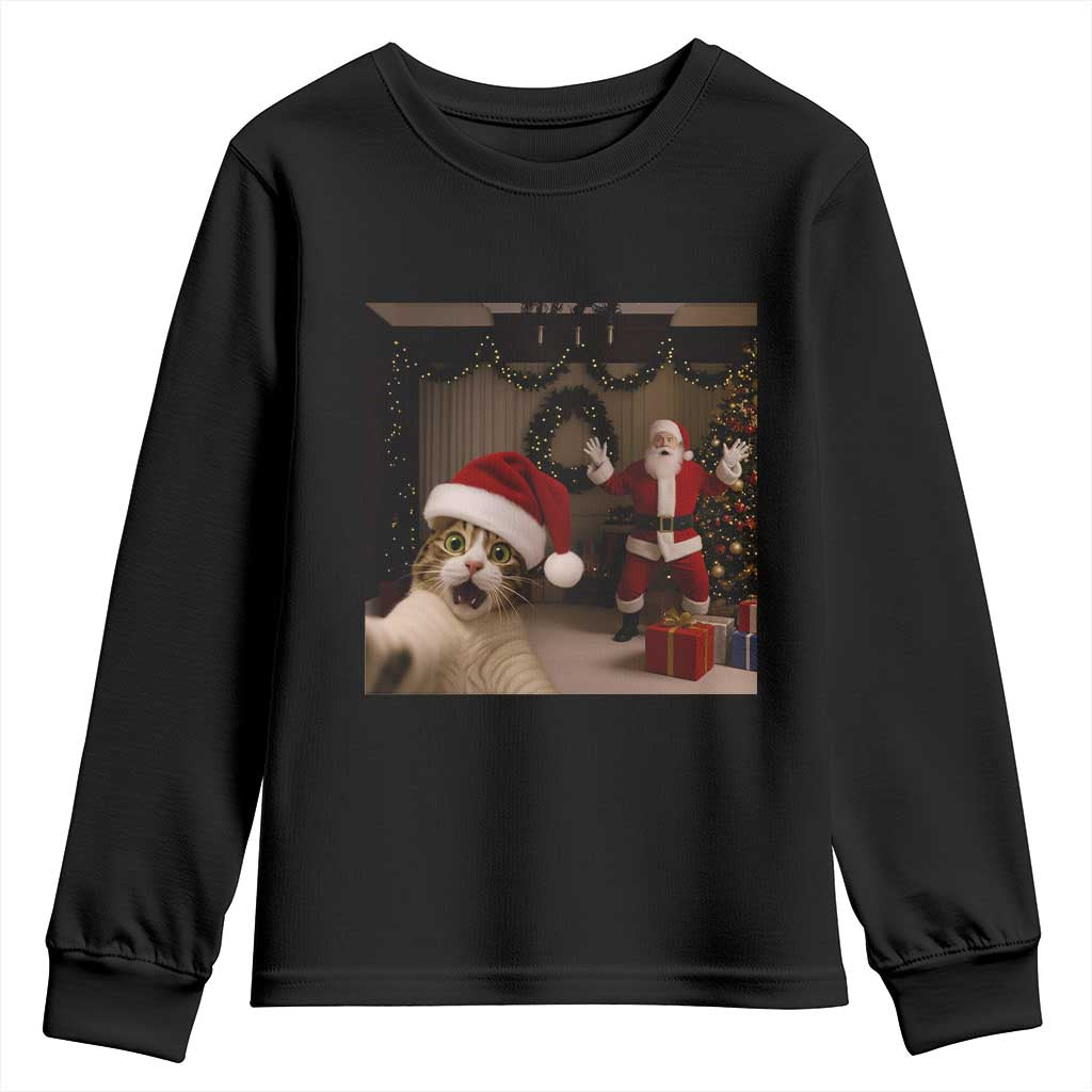 Funny Cat With Santa Selfie Christmas Youth Sweatshirt - Wonder Print Shop
