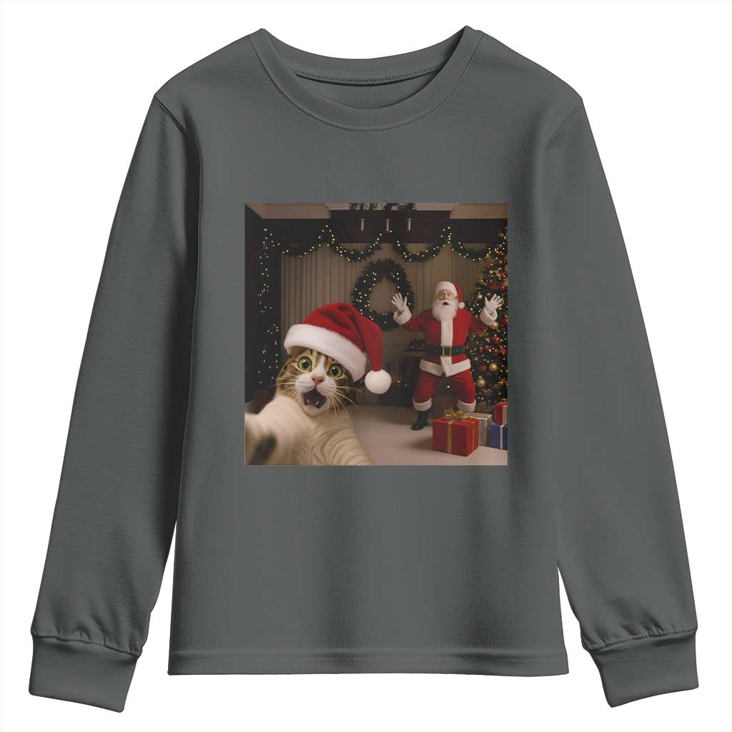 Funny Cat With Santa Selfie Christmas Youth Sweatshirt - Wonder Print Shop