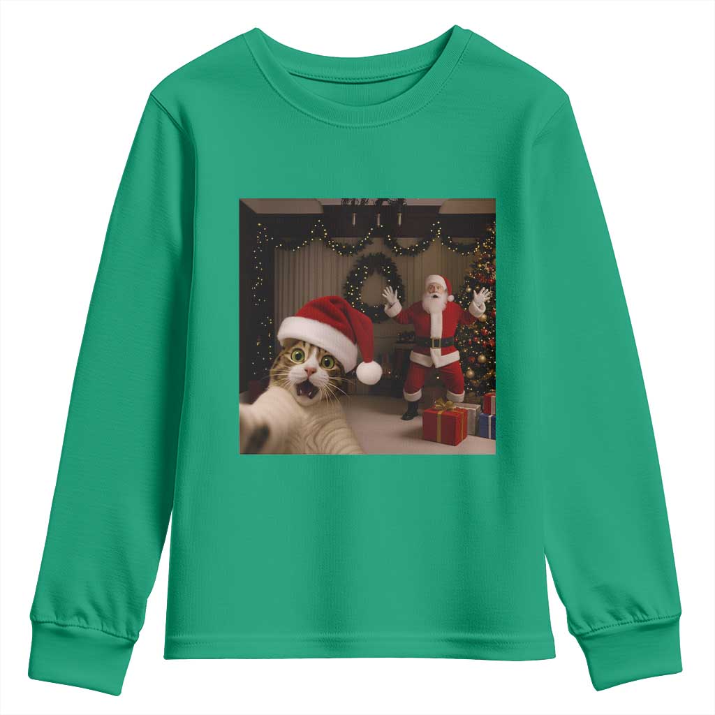 Funny Cat With Santa Selfie Christmas Youth Sweatshirt - Wonder Print Shop