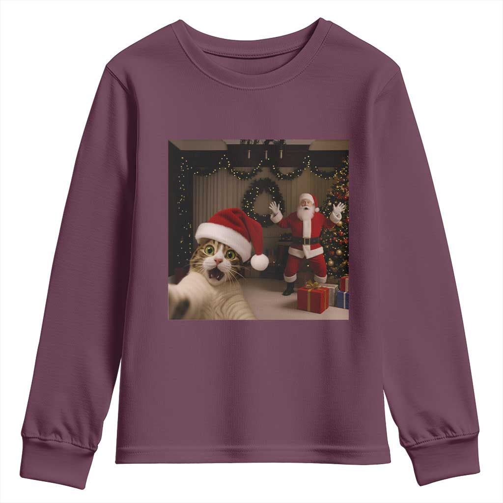 Funny Cat With Santa Selfie Christmas Youth Sweatshirt - Wonder Print Shop