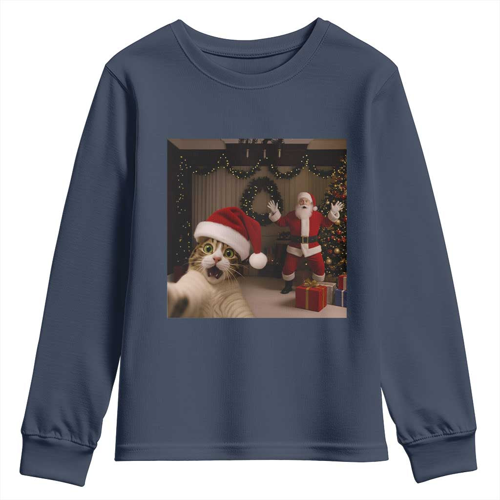 Funny Cat With Santa Selfie Christmas Youth Sweatshirt - Wonder Print Shop