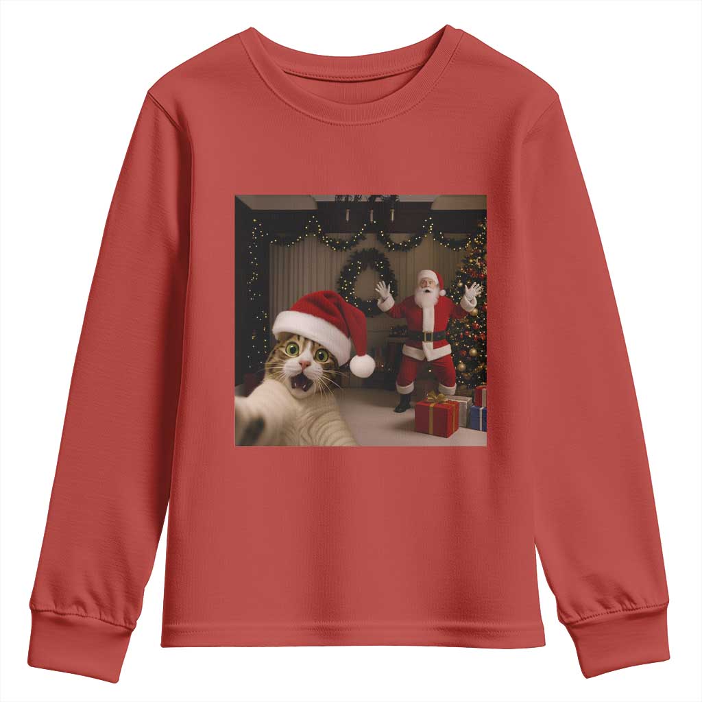 Funny Cat With Santa Selfie Christmas Youth Sweatshirt - Wonder Print Shop